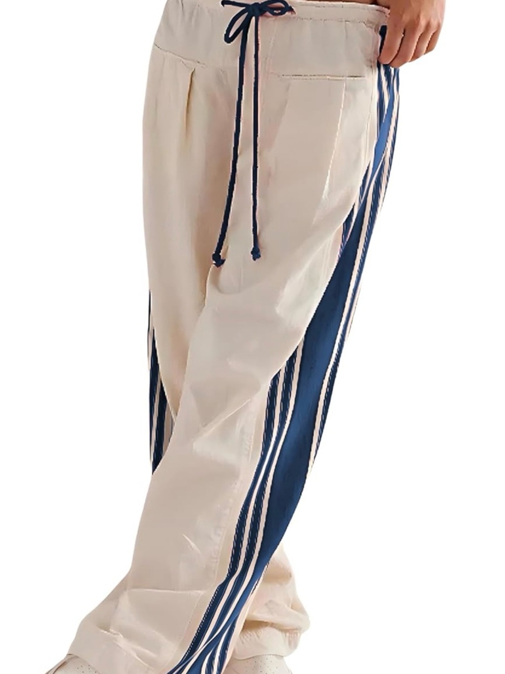 Amazon Cream Track Pants with Navy Side Panels